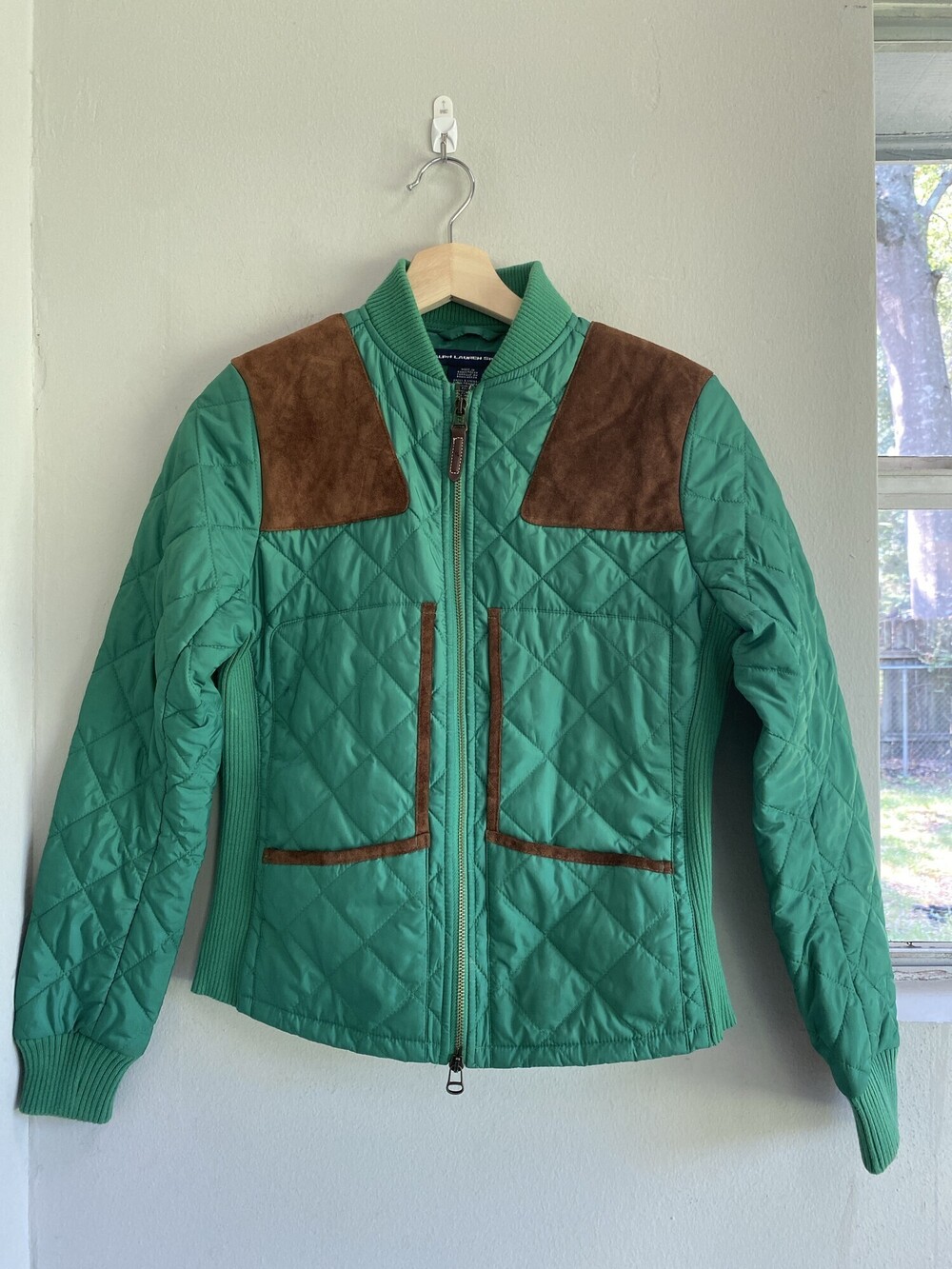 Ralph Lauren Sport Women's Green Quilted Suede Trim Jacket S